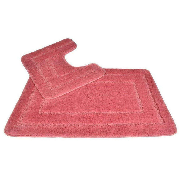 Lisa Microfibre Non-Slip Bath & Pedestal Mat Set Rose -  - Ideal Textiles
