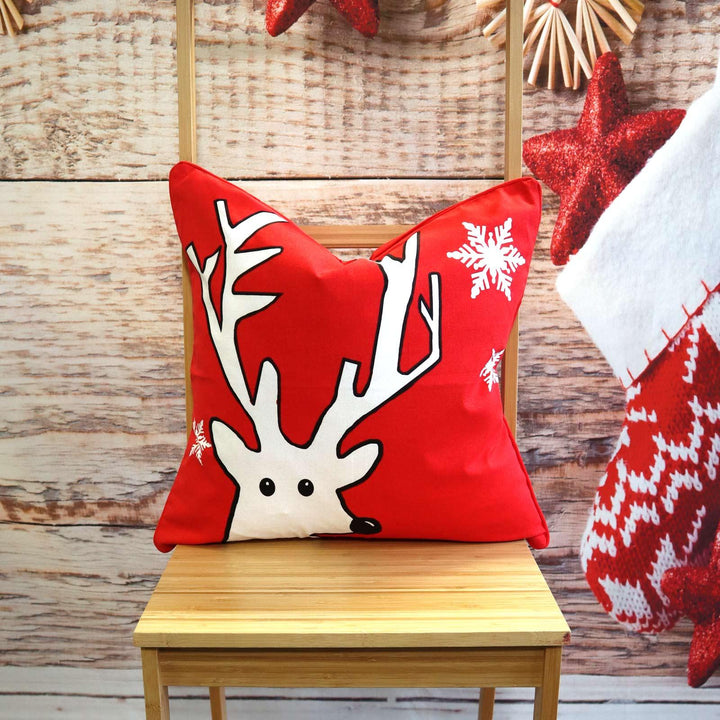 Rudi Reindeer Red Christmas Cushion Covers 18" x 18" -  - Ideal Textiles