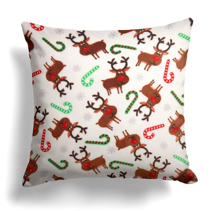 Rudolph Candy Cane Fleece Christmas Cushion Cover 18" x 18" -  - Ideal Textiles