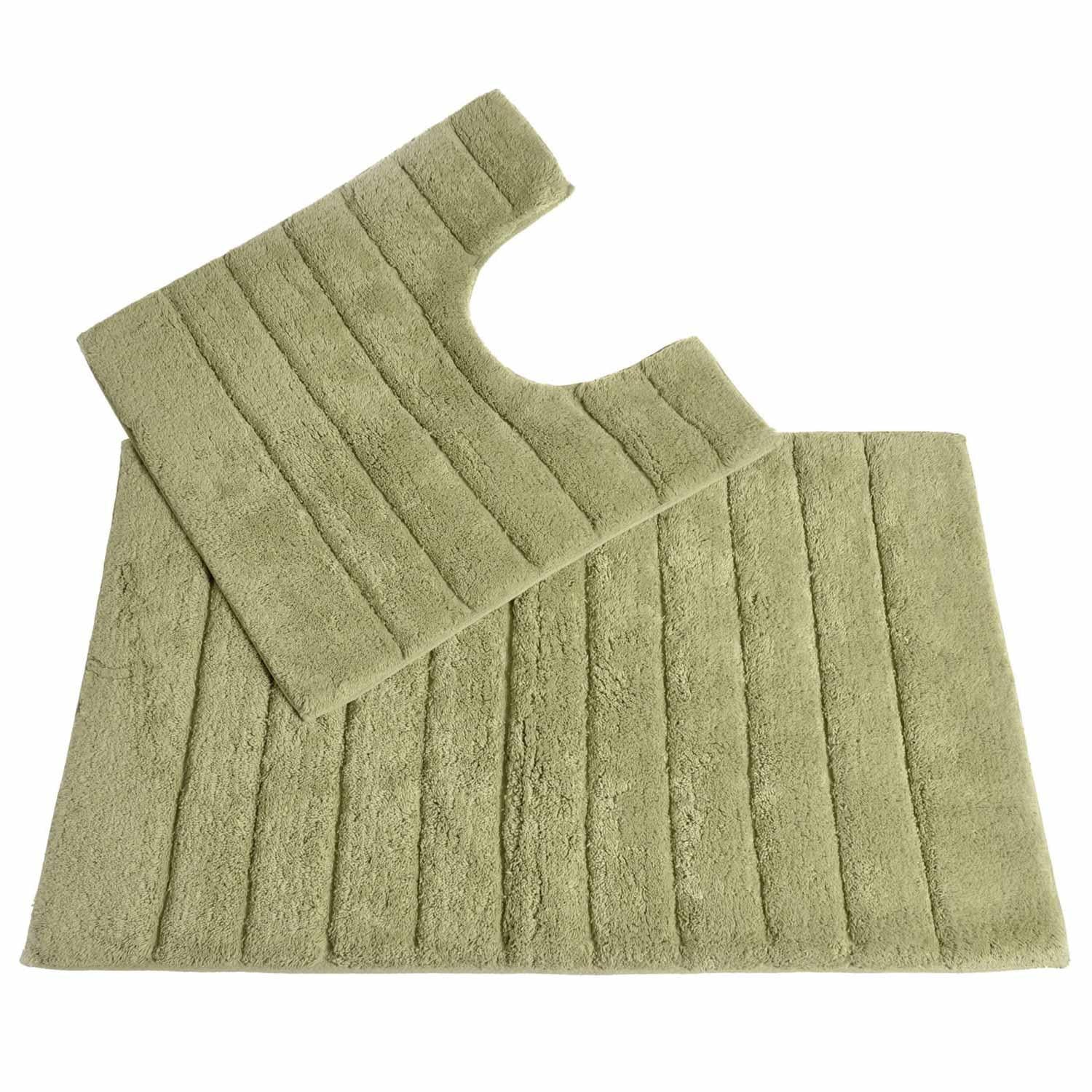 Linear Rib Cotton Bath & Pedestal Mat Set Green Ideal