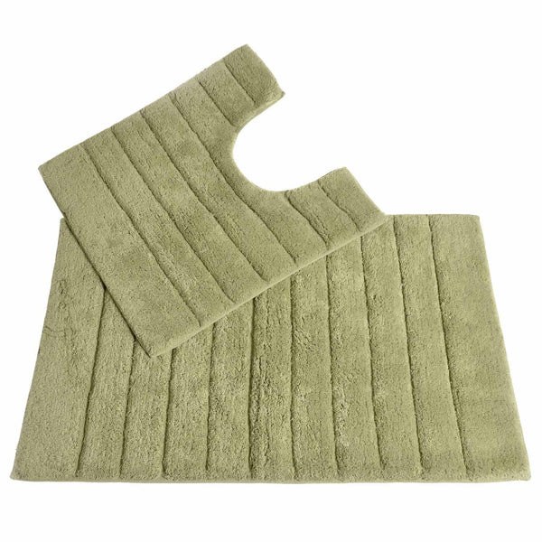 Linear Rib Cotton Bath & Pedestal Mat Set Green -  - Ideal Textiles