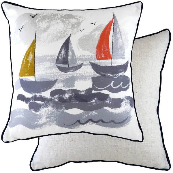 Nautical Sailboats Seaside Scene Filled Cushions 17'' x 17'' - Polyester Pad - Ideal Textiles