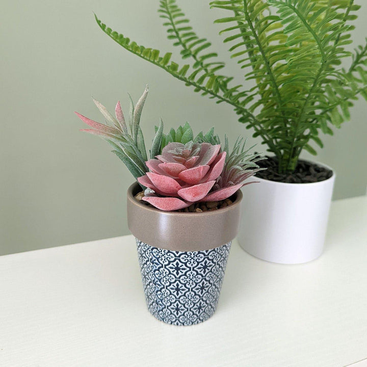 Santa Fe Artificial Succulent Plant in Tile Pot -  - Ideal Textiles