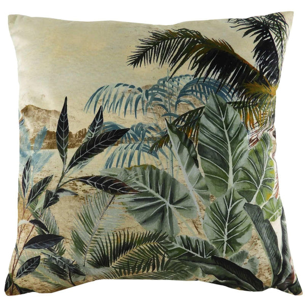 Kibale Vintage Jungle Scene Print Green Filled Cushions 17'' x 17'' - Polyester Pad - Ideal Textiles
