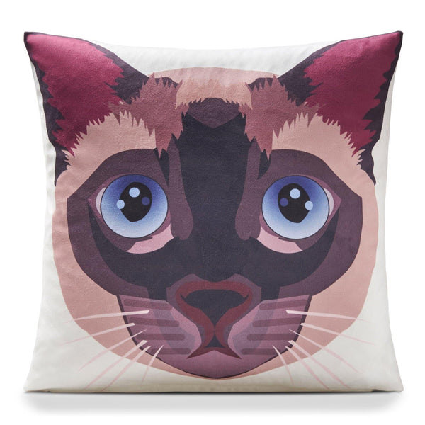 Siamese Cat Velvet Cushion Cover 18" x 18" -  - Ideal Textiles