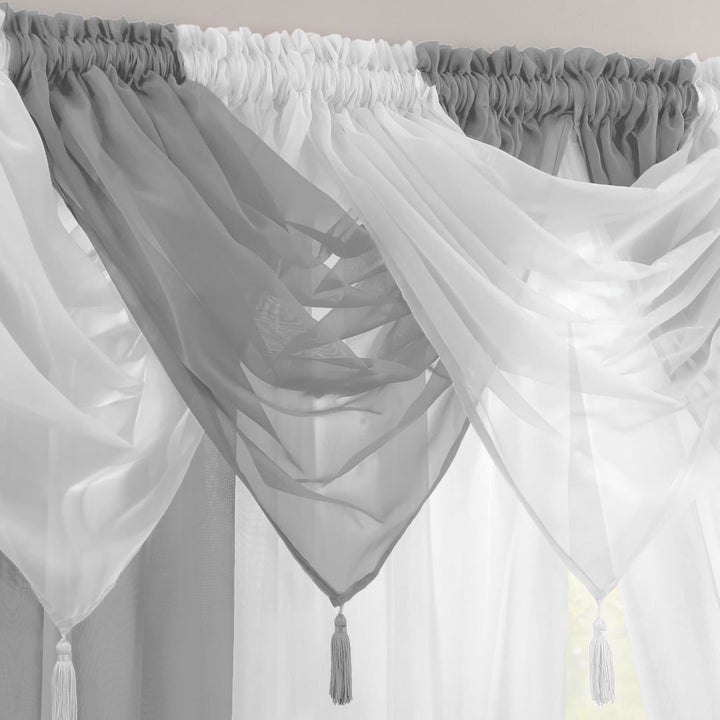 Plain Tassel Silver Voile Curtain Swags -  - Ideal Textiles