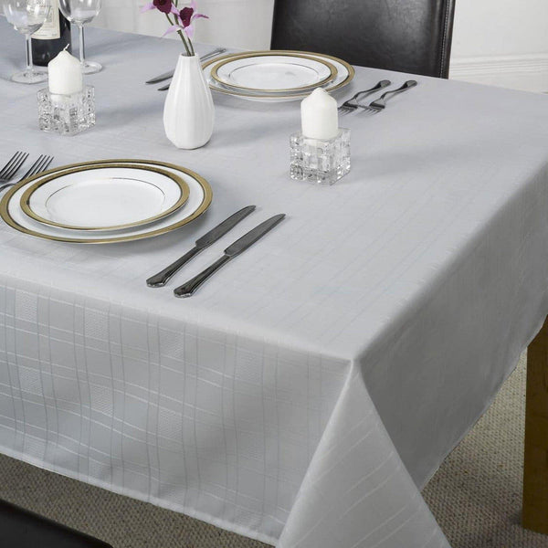 Chequers Jacquard Check Silver Tablecloths & Napkins - 50'' x 70'' - Ideal Textiles