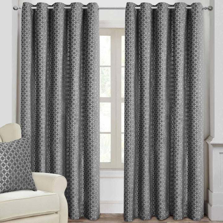Palermo Velvet Chenille Lined Eyelet Curtains Silver - 66'' x 72'' - Ideal Textiles