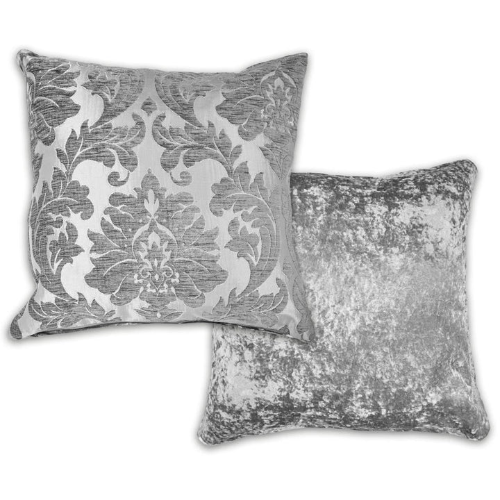 Damask Chenille Silver Cushion Cover 17'' x 17'' - Ideal