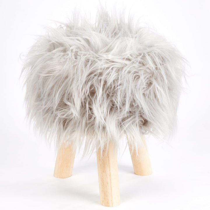 Mongolian Faux Mohair Footstool Silver - Ideal