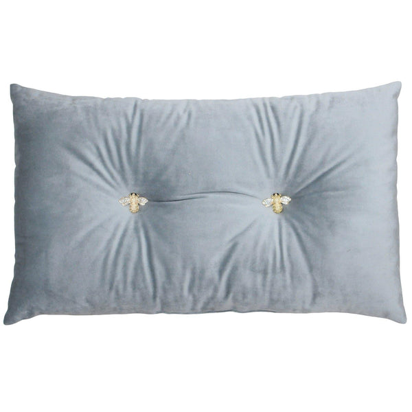 Bumble Bee Button Velvet Scatter Boudoir Cushion Silver -  - Ideal Textiles