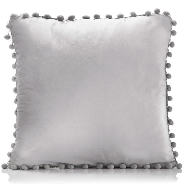 Poms Velvet Pom Pom Silver Cushion Cover 17" x 17" -  - Ideal Textiles