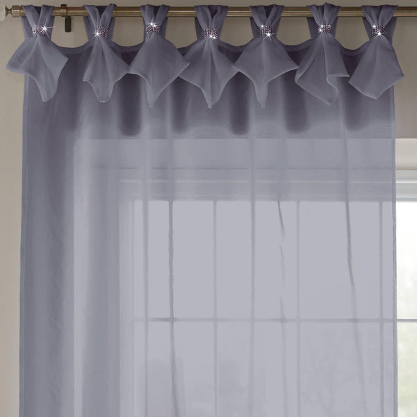 Tiara Diamante Tab Top Voile Curtain Panels Silver - 57'' x 72'' - Ideal Textiles