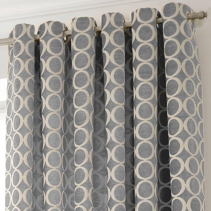 Oh Circles Chenille Lined Eyelet Curtains Silver -  - Ideal Textiles
