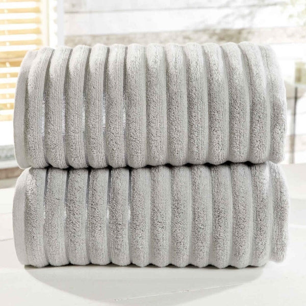 Ribbed Grey 2 Piece Bath Sheet Towel Set -  - Ideal Textiles