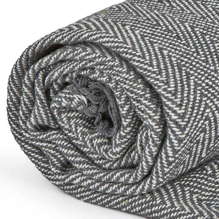 Herringbone Tasselled 100% Recycled Cotton Silver Throws -  - Ideal Textiles