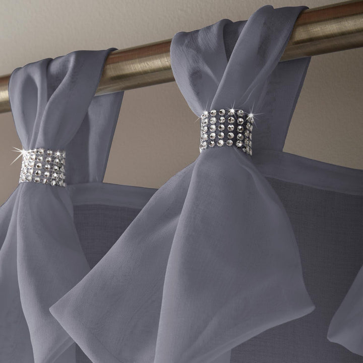 Tiara Diamante Tab Top Voile Curtain Panels Silver -  - Ideal Textiles