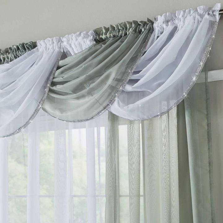 Glitter Diamante Silver Voile Curtain Swags -  - Ideal Textiles