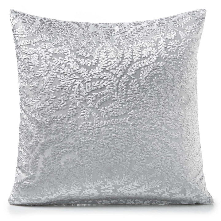 Ashdown Velvet Leaf Silver Cushion Cover 18" x 18" -  - Ideal Textiles