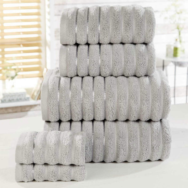 Ribbed Grey 6 Piece Towel Bale Set -  - Ideal Textiles