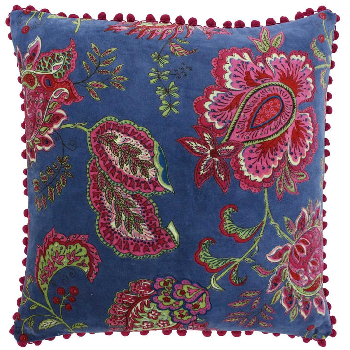 Malisa Indian Paisley Velvet Smoke Blue Cushion Covers 20'' x 20'' -  - Ideal Textiles