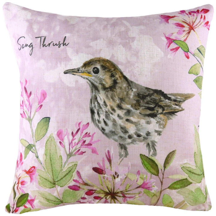 Song Thrush Watercolour Painted Style Cushion Covers 17'' x 17'' -  - Ideal Textiles