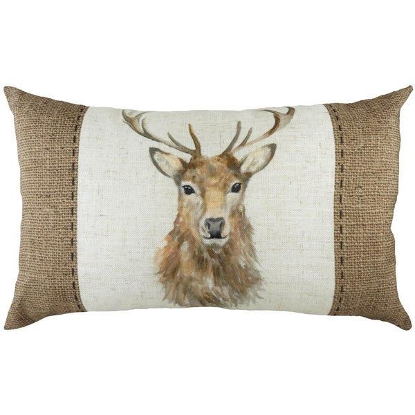 Hessian Stag Countryside Watercolour Print Cushion Covers 12'' x 20'' -  - Ideal Textiles