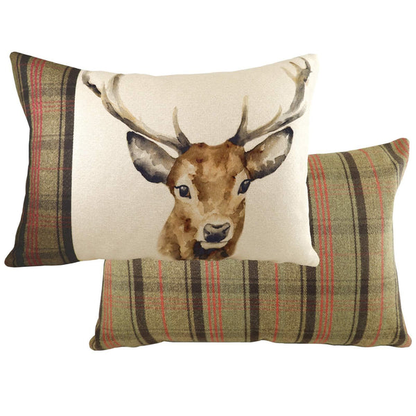 Hunter Stag Tartan Check Natural Cushion Covers 16'' x 24'' -  - Ideal Textiles