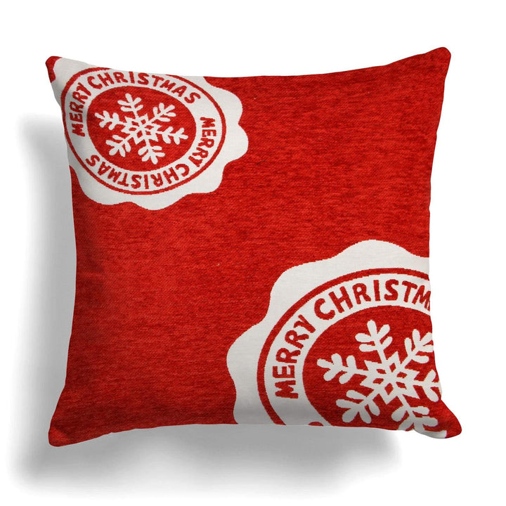 Christmas Stamp Chenille Red Cushion Covers 18" x 18" -  - Ideal Textiles