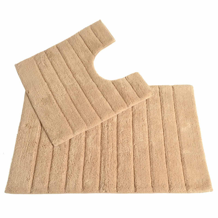 Linear Rib Cotton Bath & Pedestal Mat Set Stone -  - Ideal Textiles