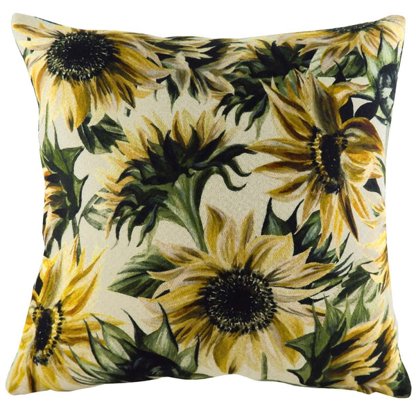 Elwood Sunflowers Watercolour Painted Style Filled Cushions 17'' x 17'' - Polyester Pad - Ideal Textiles