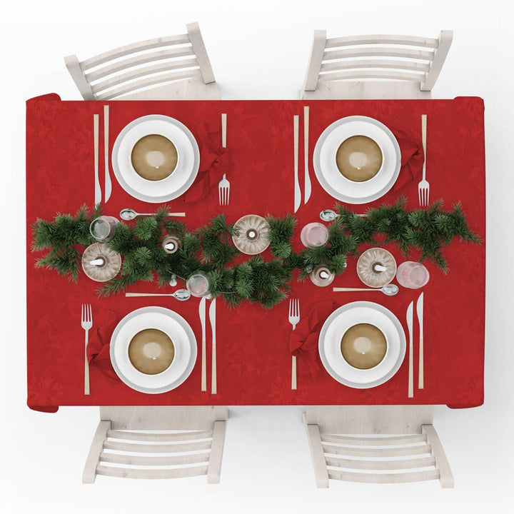 Poinsettia Jacquard Damask Christmas Red Tablecloths -  - Ideal Textiles