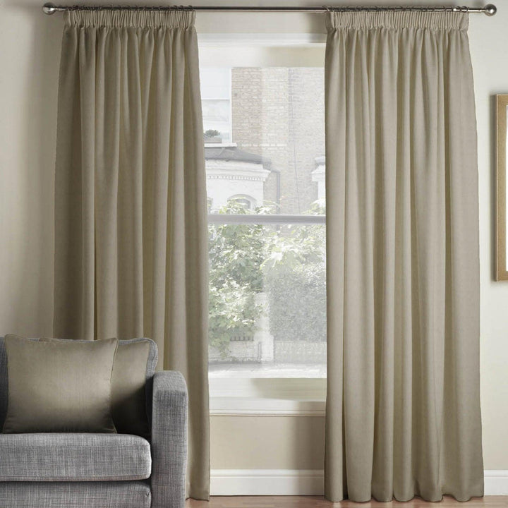 Vogue Plain Chenille Lined Tape Top Curtains Taupe - 46'' x 54'' - Ideal Textiles
