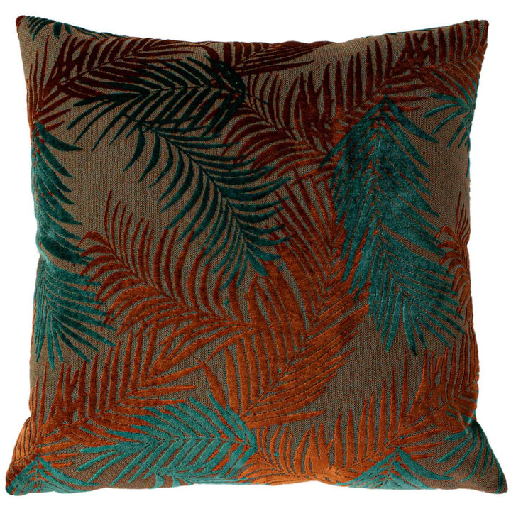 Palm Grove Velvet Jacquard Teal & Rust Cushion Covers 20'' x 20'' -  - Ideal Textiles