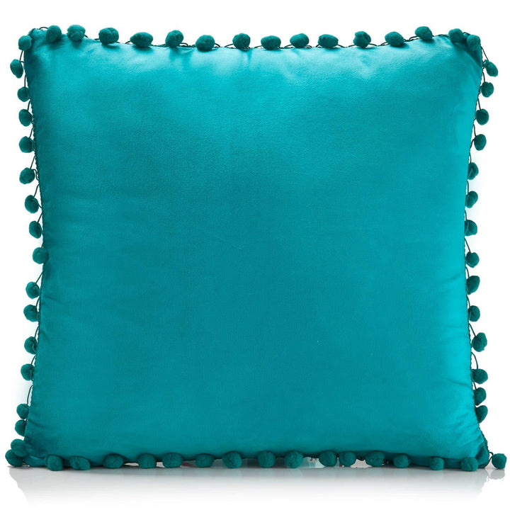 Poms Velvet Pom Pom Teal Cushion Cover 17" x 17" -  - Ideal Textiles