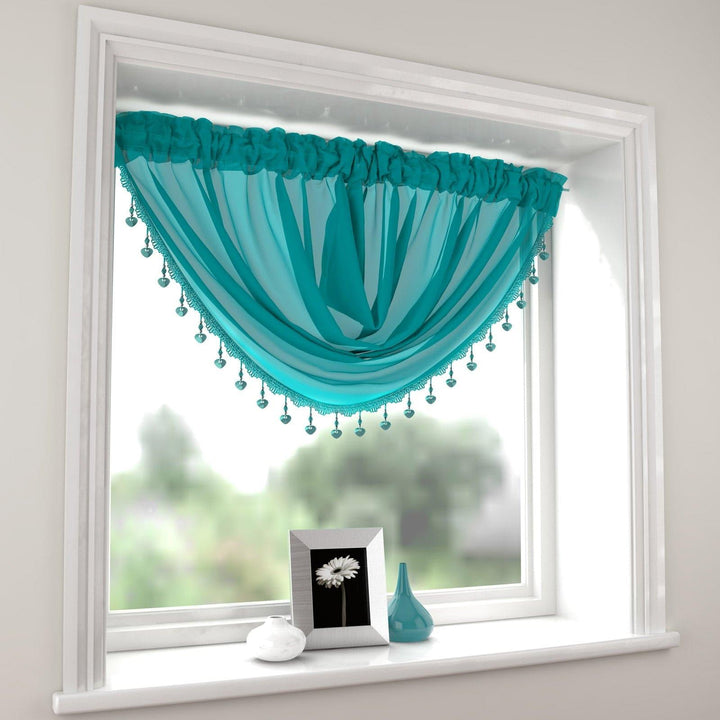 Millie Beaded Teal Voile Curtain Swags - Ideal