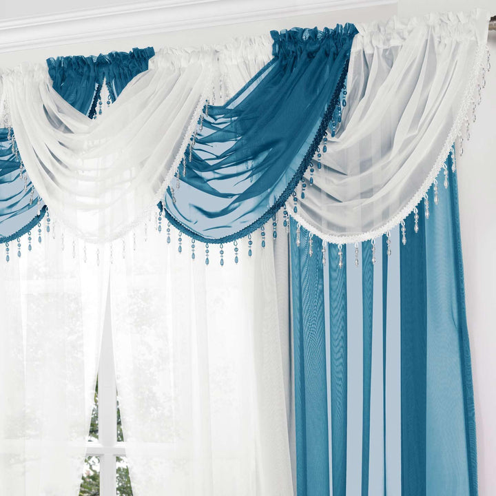 Beaded Plain Teal Voile Curtain Swags -  - Ideal Textiles