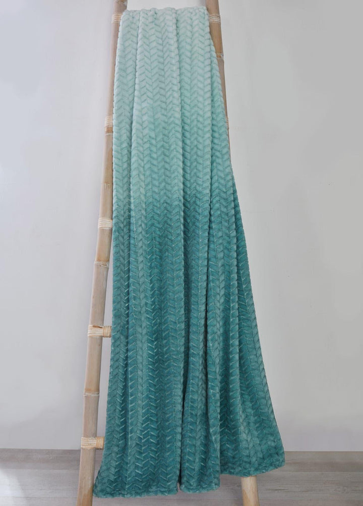 Ombre Chevron Fleece Teal Throw 150cm x 200cm -  - Ideal Textiles