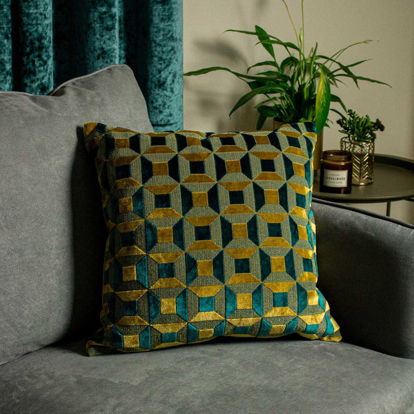 Empire Geometric Teal & Gold Cushion Covers 18'' x 18'' -  - Ideal Textiles
