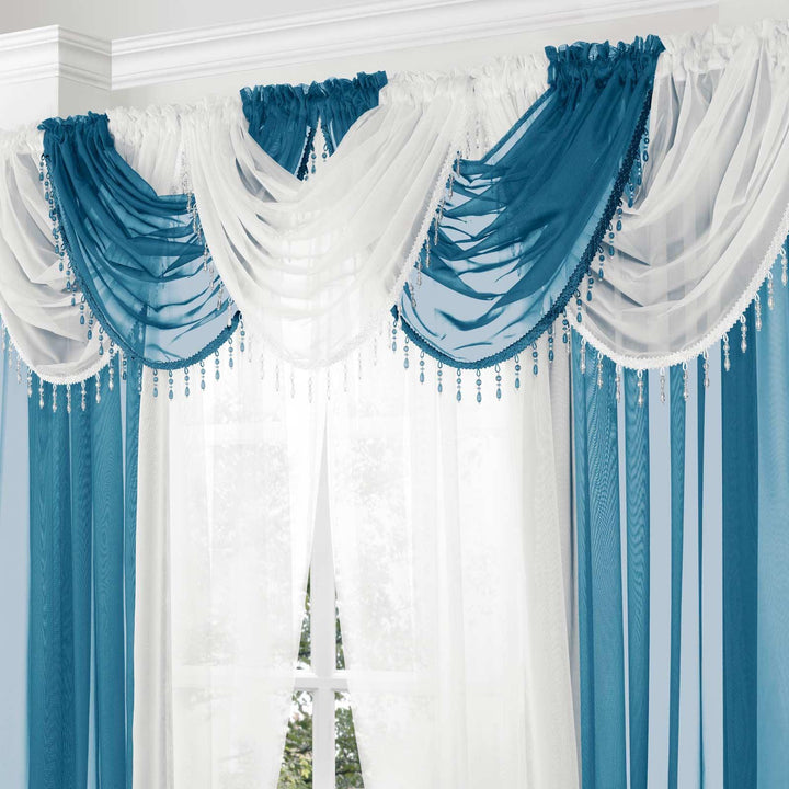 Beaded Plain Teal Voile Curtain Swags -  - Ideal Textiles