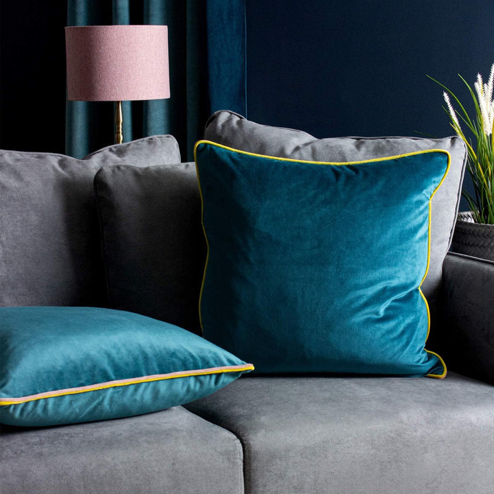 Gemini Velvet Double Piped Teal Cushion Covers 20'' x 20'' -  - Ideal Textiles