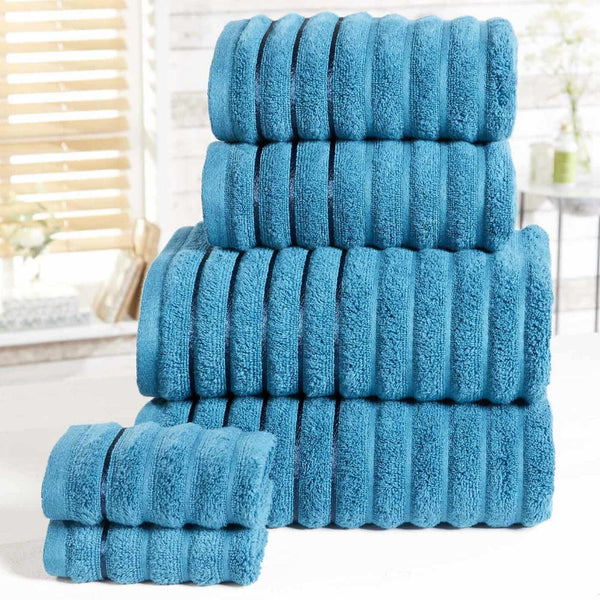Ribbed Teal 6 Piece Towel Bale Set -  - Ideal Textiles
