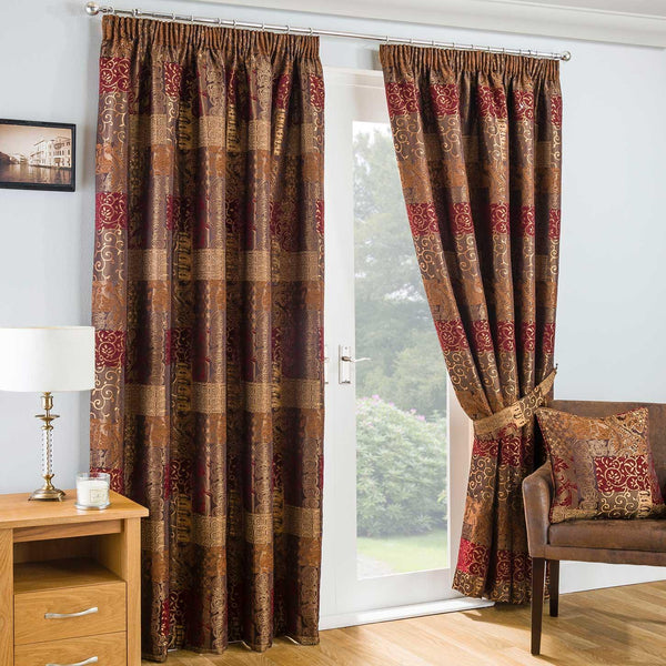 Casablanca Lined Tape Top Curtains Terracotta - 46'' x 54'' - Ideal Textiles