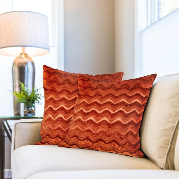 Sinead Chenille Wave Terracotta Cushion Cover 17'' x 17'' - Ideal