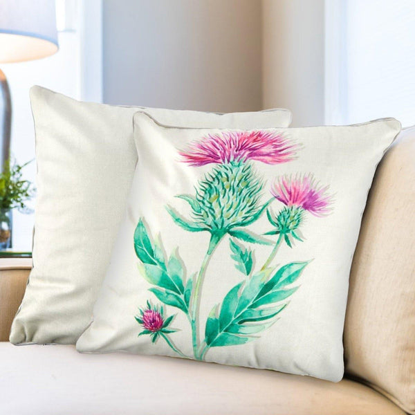 Thistle Watercolour Velvet Cushion Cover 17" x 17" -  - Ideal Textiles