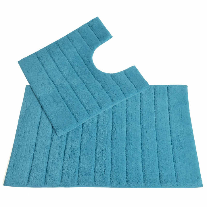 Linear Rib Cotton Bath & Pedestal Mat Set Turquoise -  - Ideal Textiles