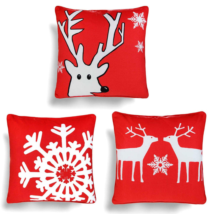 Set of 3 Red Christmas Cushion Covers 18" x 18" -  - Ideal Textiles