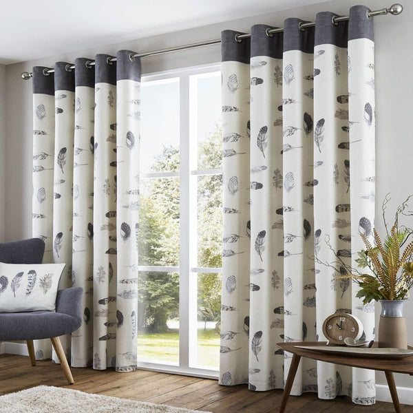 Idaho Feathers Lined Eyelet Curtains Grey - 46'' x 54'' - Ideal Textiles