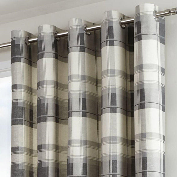Balmoral Check Lined Eyelet Curtains Slate -  - Ideal Textiles