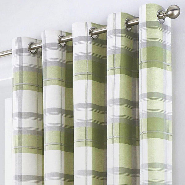 Balmoral Check Lined Eyelet Curtains Green -  - Ideal Textiles